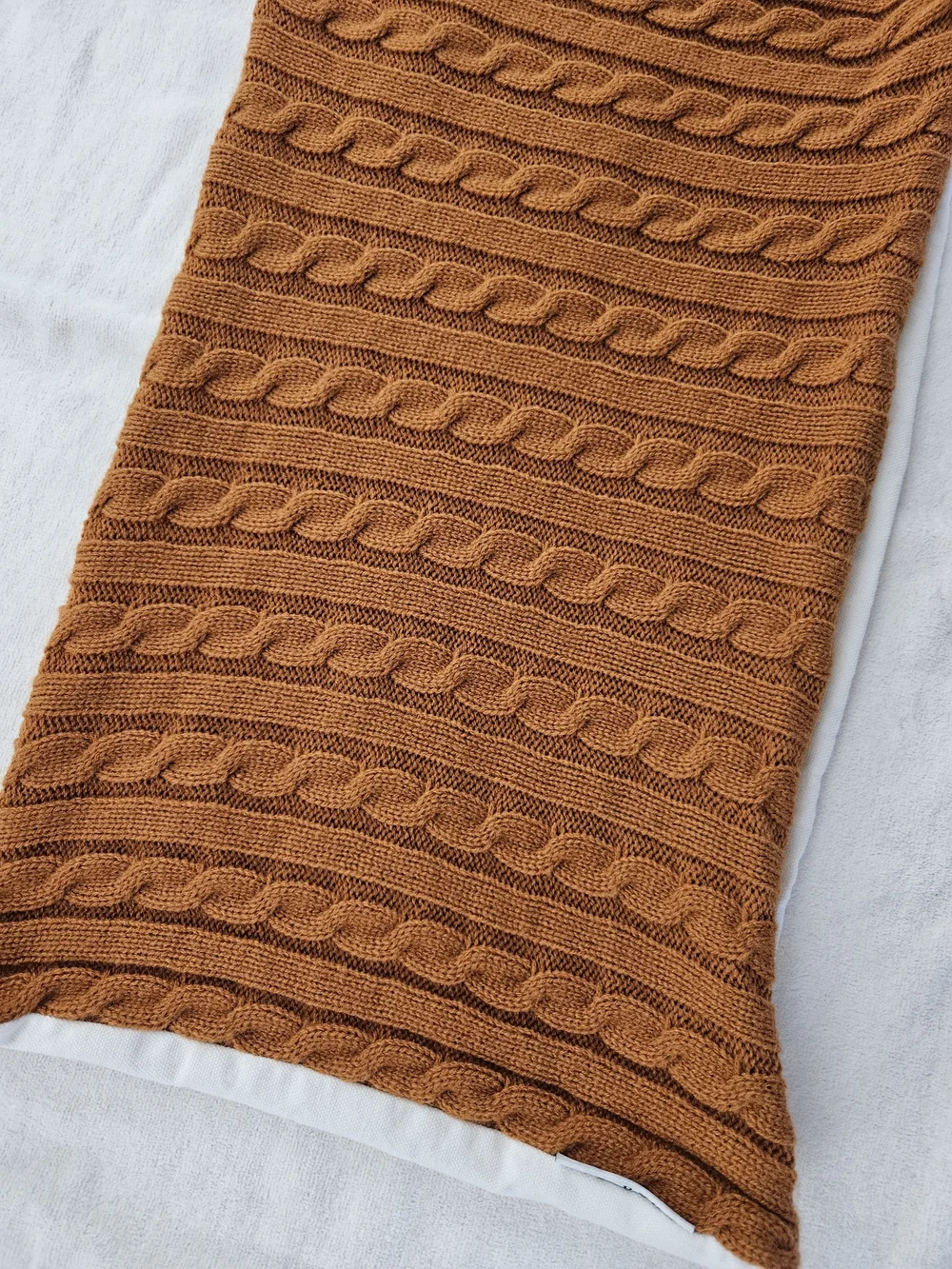 Rae Dunn Hey Pumpkin Lumbar Pillow Cover Cable Knit Applique Orange Fall